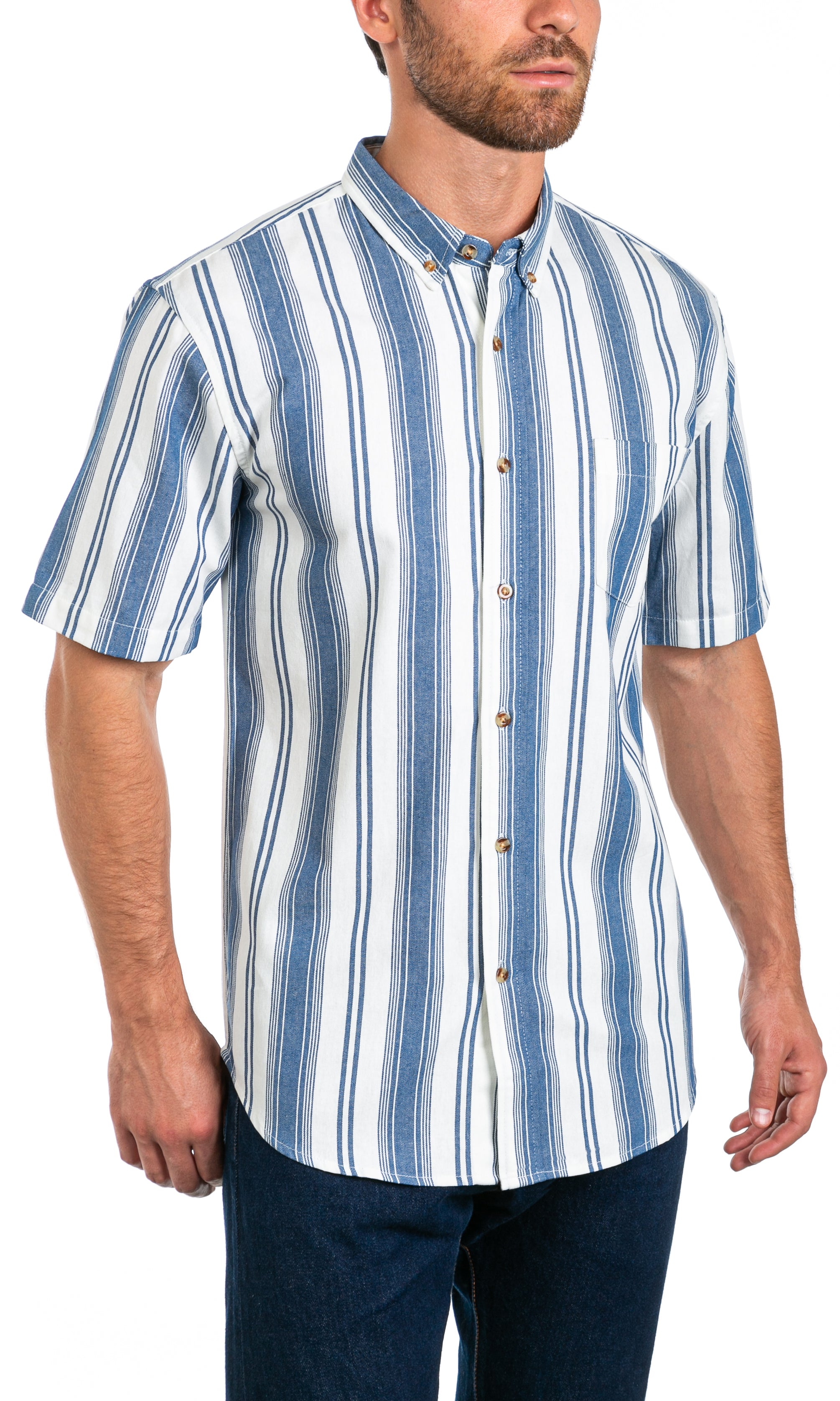Vertical striped short outlet sleeve shirt